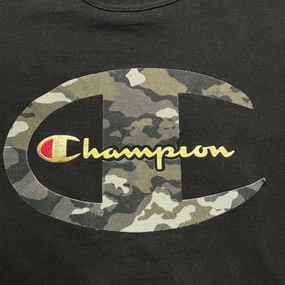 Champion Mens Medium Black Camouflage Logo Short Sleeve Tshirt - Picture 4 of 7